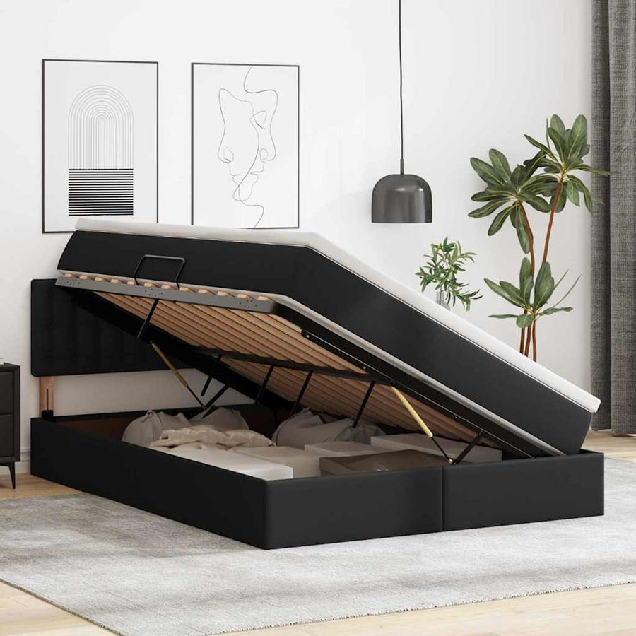 Bed met LED -striplichten met hoofdeinde Zwart 140 x 200 cm PVC