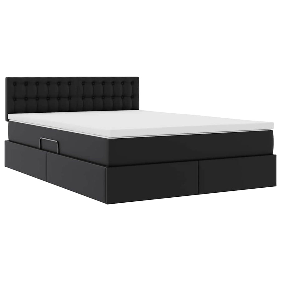 Bed met LED -striplichten met hoofdeinde Zwart 140 x 200 cm PVC