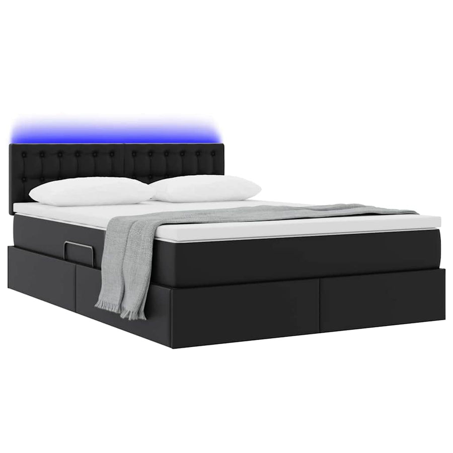 Bed met LED -striplichten met hoofdeinde Zwart 140 x 200 cm PVC