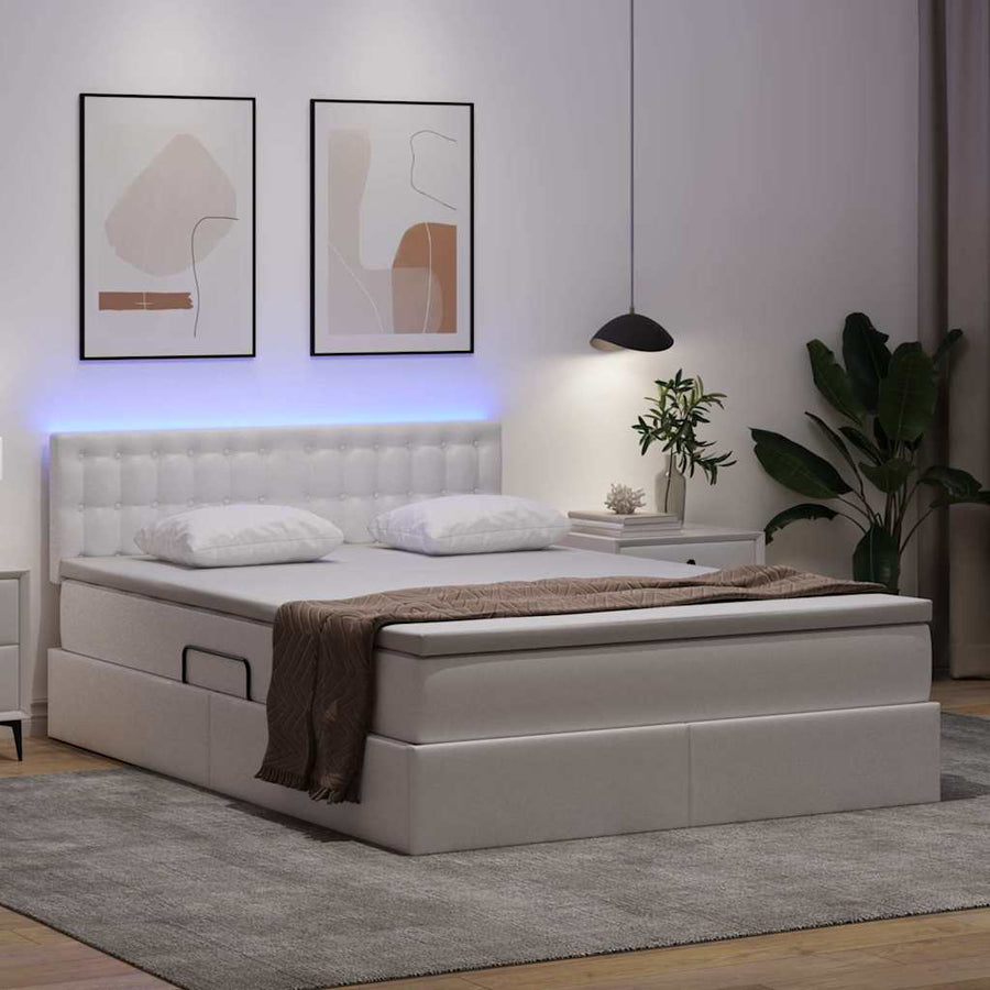 Bed met LED -striplichten met opslag Puur Wit 140 x 200 cm PVC