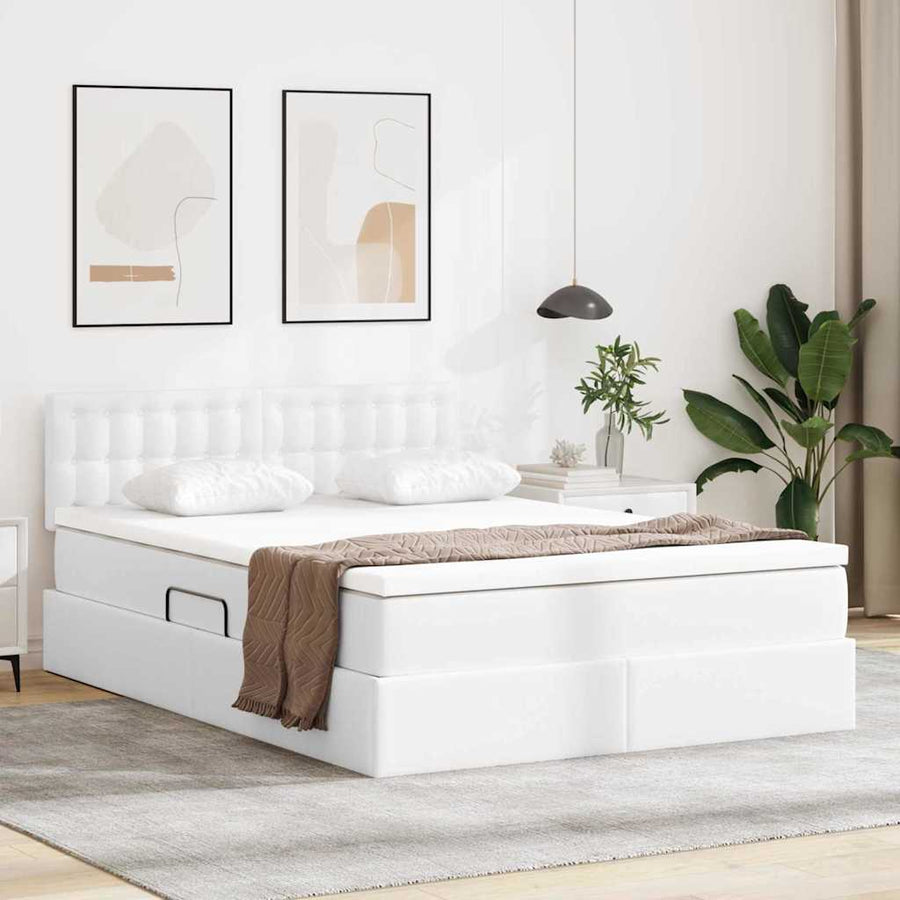 Bed met LED -striplichten met opslag Puur Wit 140 x 200 cm PVC