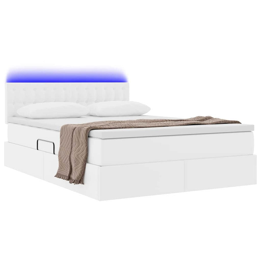 Bed met LED -striplichten met opslag Puur Wit 140 x 200 cm PVC