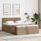 Storage Bed with LED with mattress Cappuccino 140 x 200 cm Faux Leather