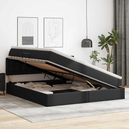 Bed met LED -striplichten met hoofdeinde Zwart 160 x 200 cm PVC