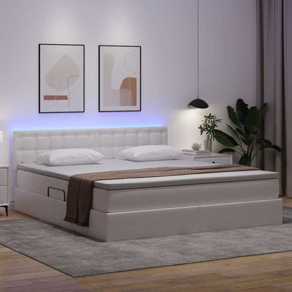 Bed met LED -striplichten met opslag Puur Wit 160 x 200 cm PVC