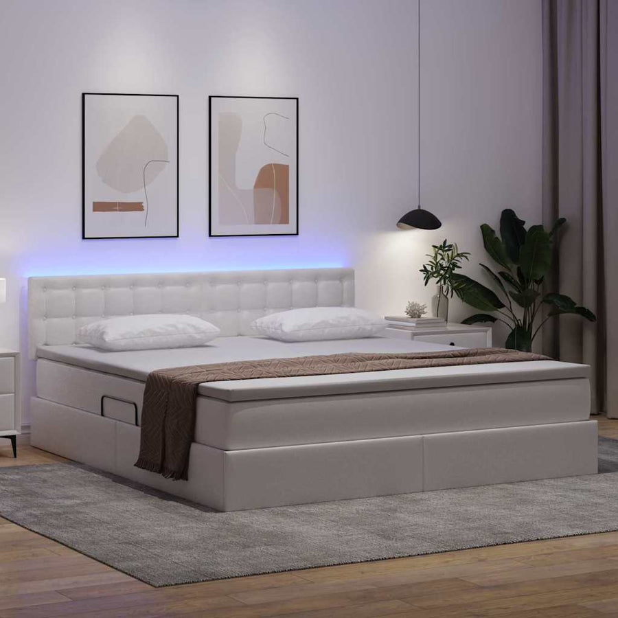 Bed met LED -striplichten met opslag Puur Wit 160 x 200 cm PVC