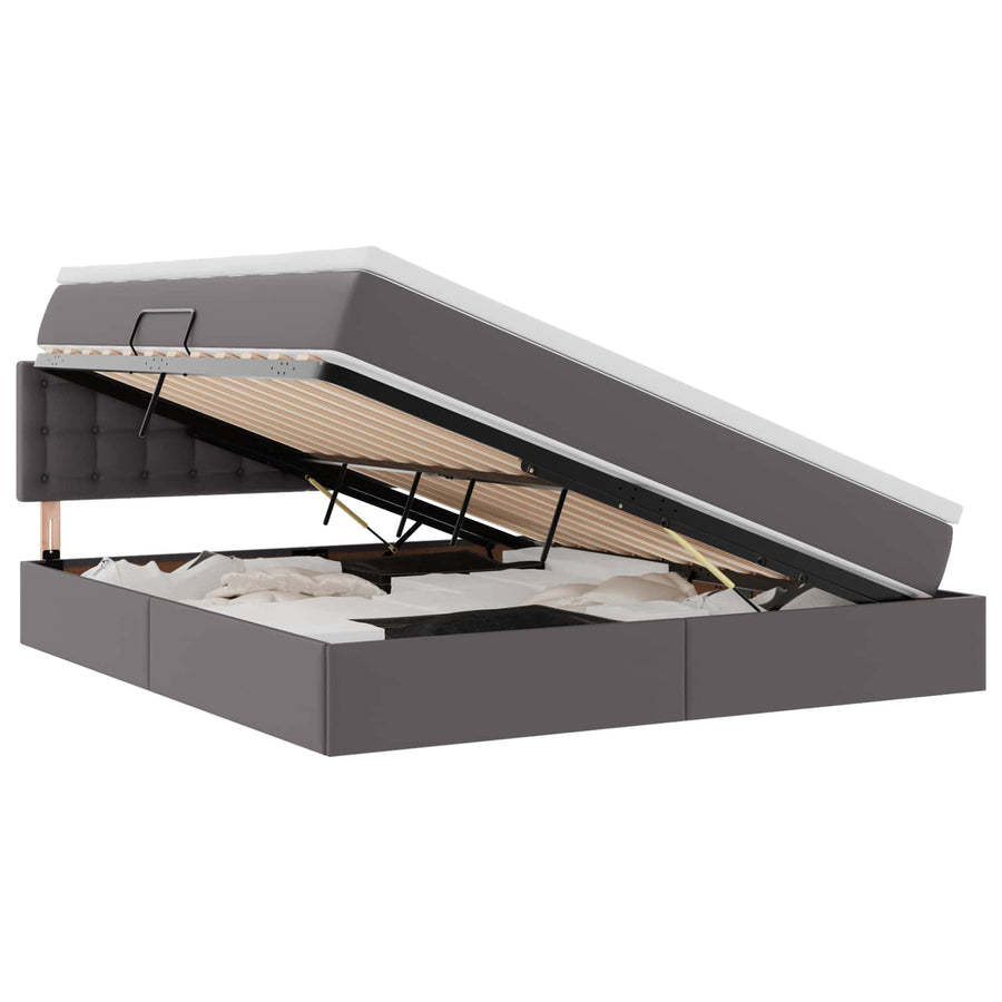 Opbergbed met LED met matras Grijs 160 x 200 cm Nep Leer