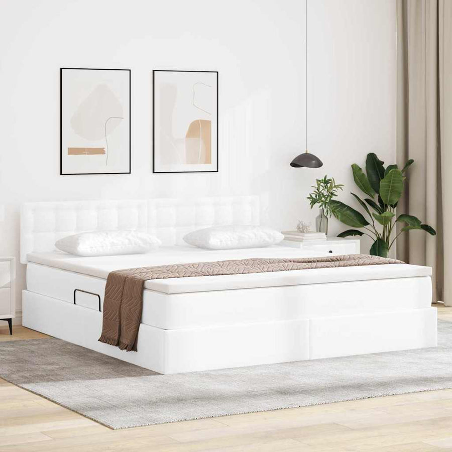 Bed met LED -striplichten met opslag Puur Wit 180 x 200 cm PVC