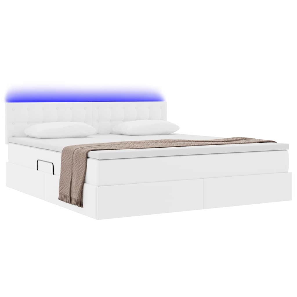 Bed met LED -striplichten met opslag Puur Wit 180 x 200 cm PVC
