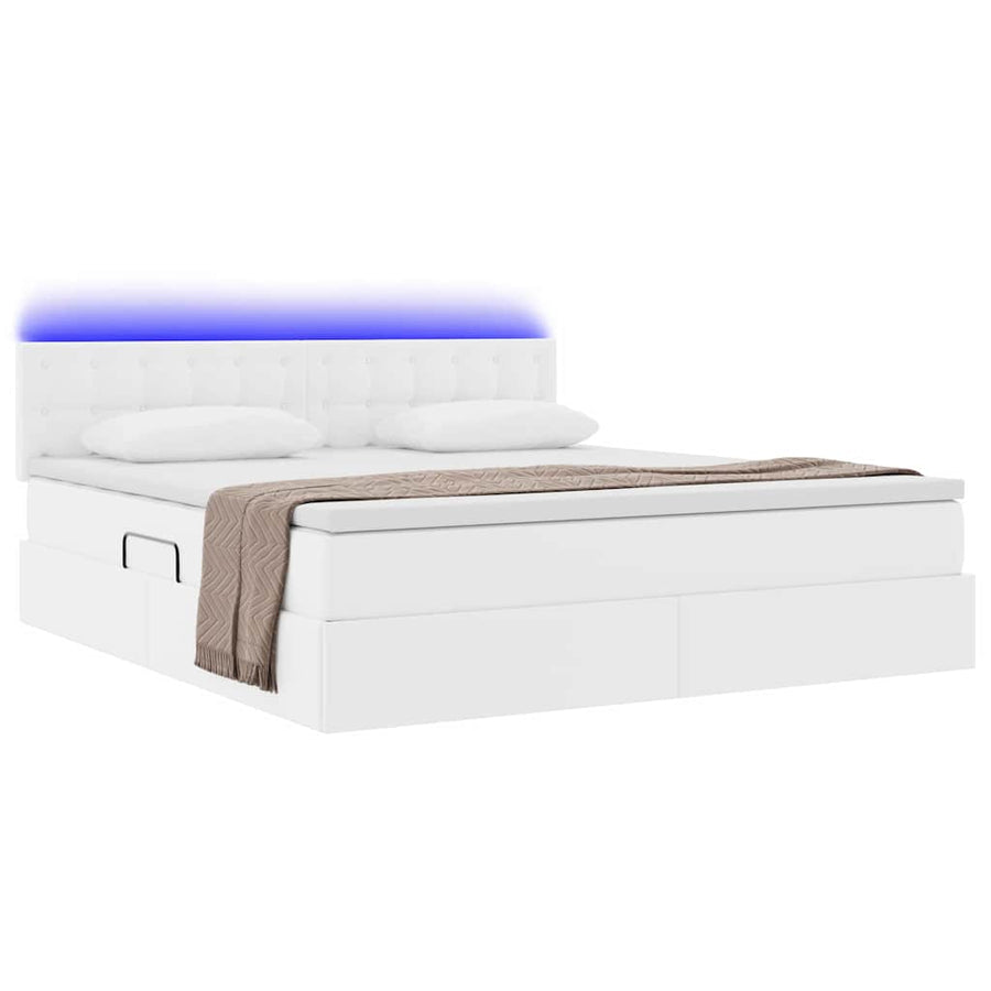 Bed met LED -striplichten met opslag Puur Wit 180 x 200 cm PVC