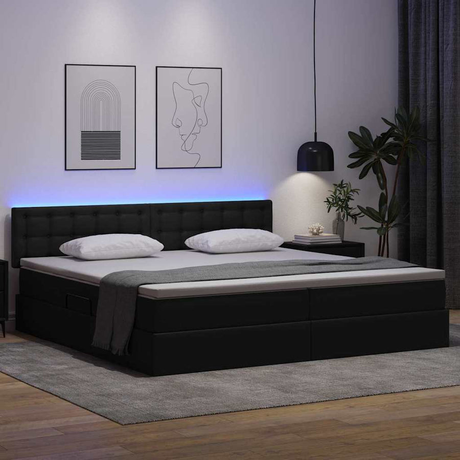 Bed met LED -striplichten Lichtgrijs 200 x 200 cm PVC