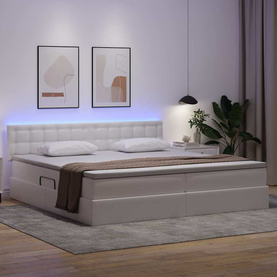Bed met LED -striplichten Lichtgrijs 200 x 200 cm PVC