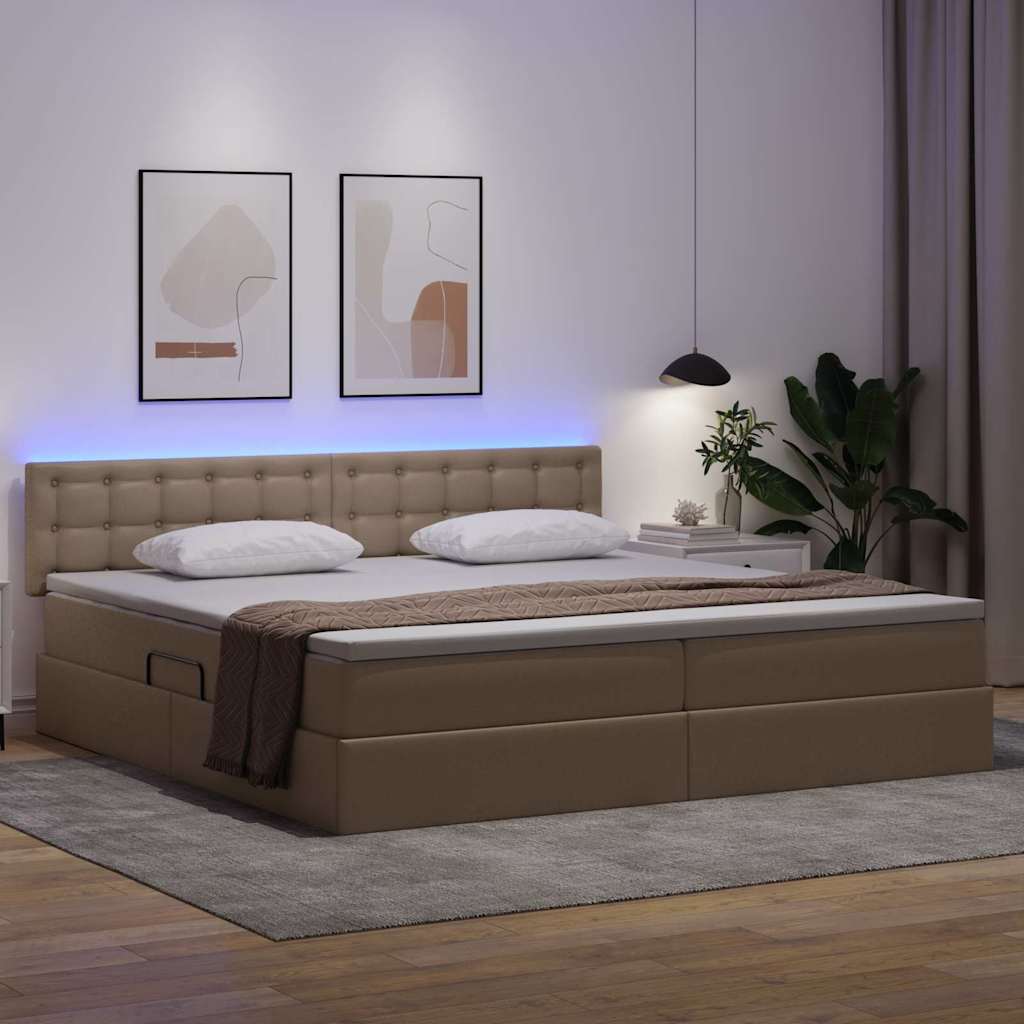 Opbergbed met LED met matras Lichtgrijs 200 x 200 cm Nep Leer
