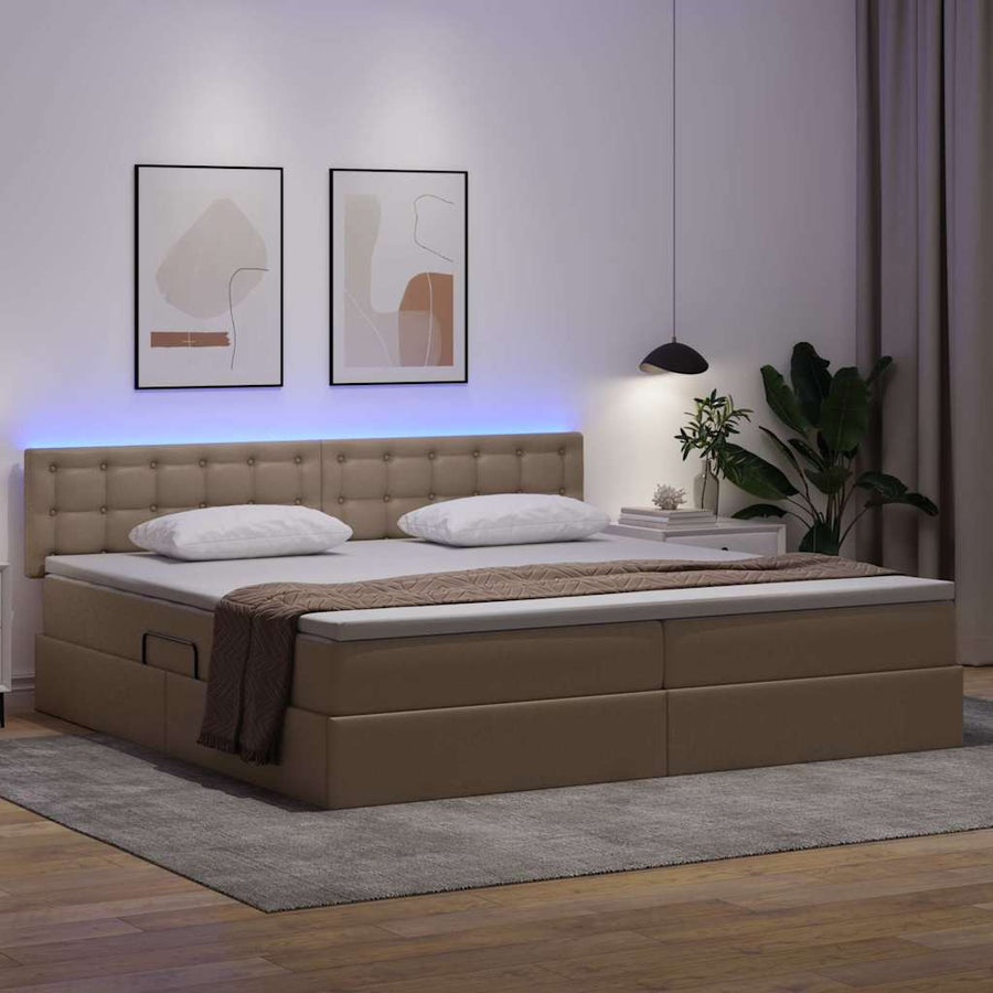 Opbergbed met LED met matras Lichtgrijs 200 x 200 cm Nep Leer