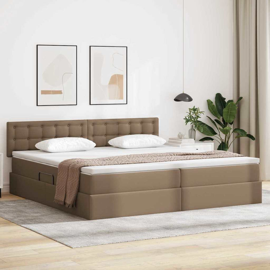 Opbergbed met LED met matras Lichtgrijs 200 x 200 cm Nep Leer