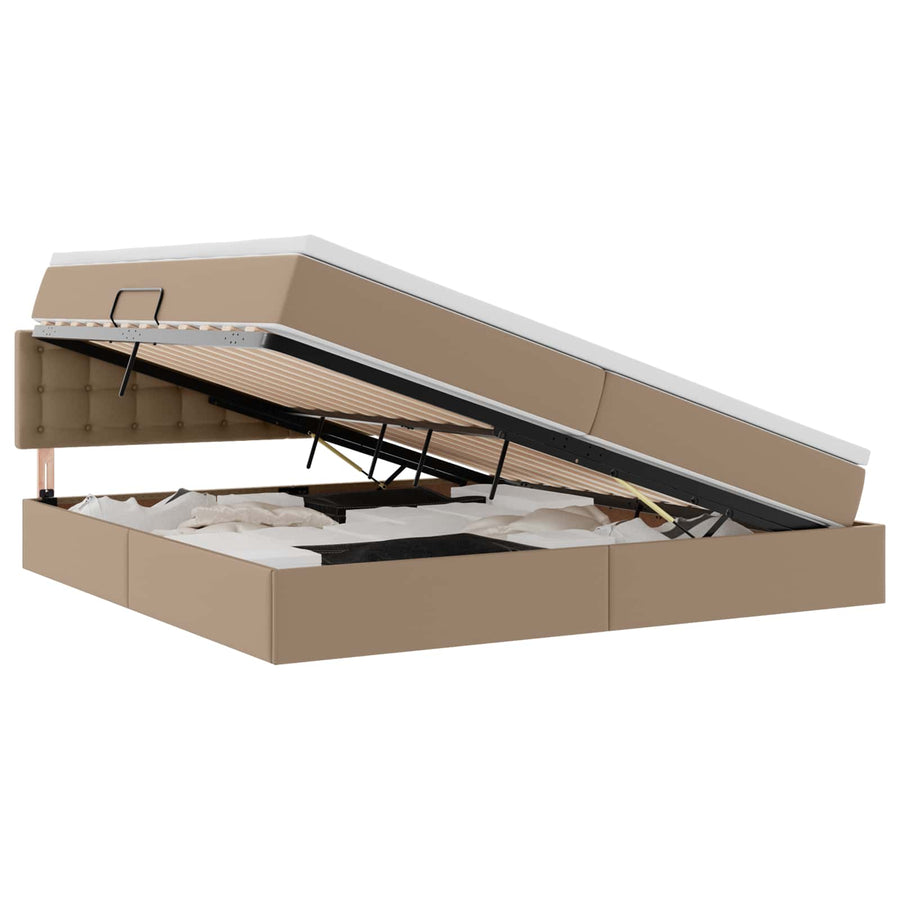 Opbergbed met LED met matras Lichtgrijs 200 x 200 cm Nep Leer