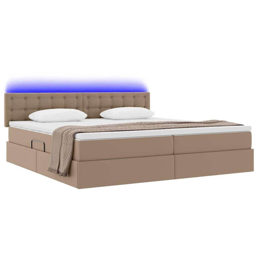 Opbergbed met LED met matras Lichtgrijs 200 x 200 cm Nep Leer