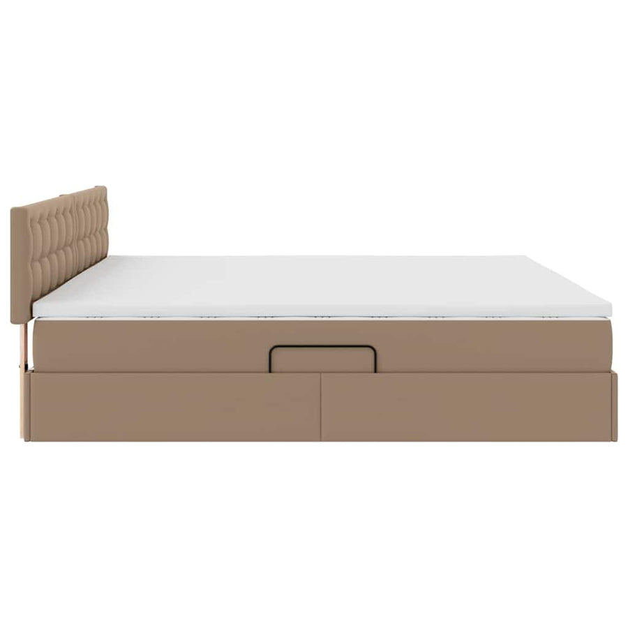 Opbergbed met LED met matras Lichtgrijs 200 x 200 cm Nep Leer