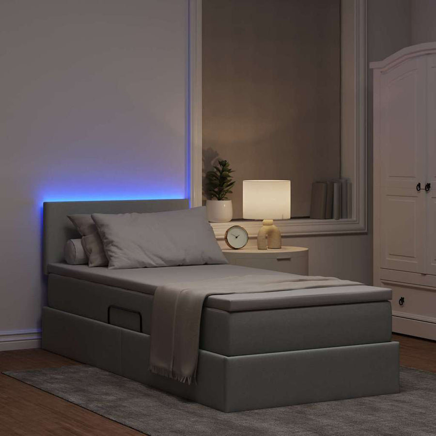 Opbergbed met LED met matras Lichtgrijs 90 x 190 cm Stof