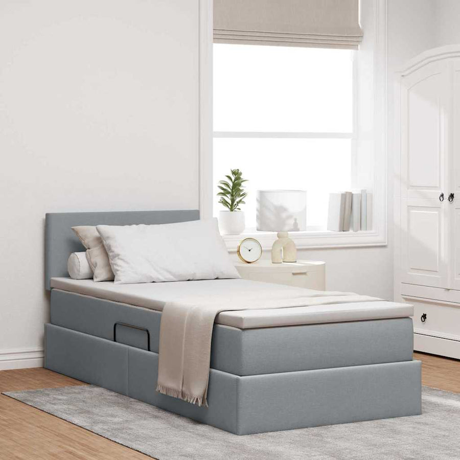 Opbergbed met LED met matras Lichtgrijs 90 x 190 cm Stof
