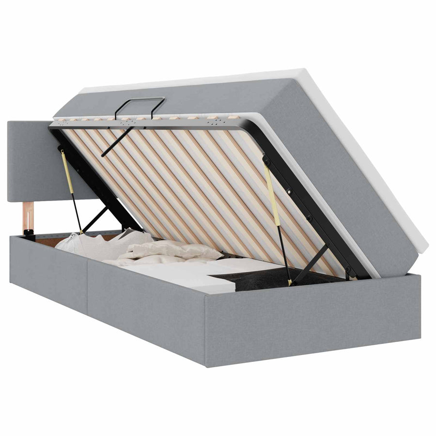 Opbergbed met LED met matras Lichtgrijs 90 x 190 cm Stof
