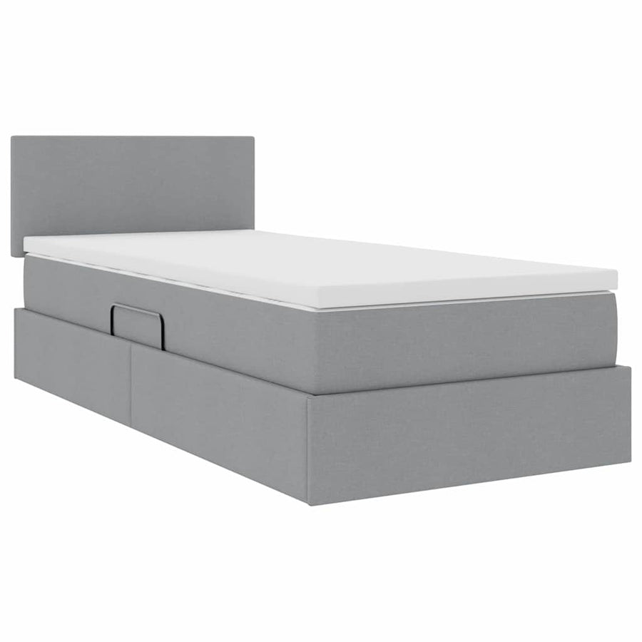 Opbergbed met LED met matras Lichtgrijs 90 x 190 cm Stof