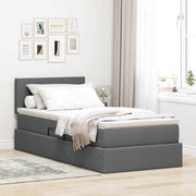 Opbergbed 90x190 cm donkergrijs stof met matras LED