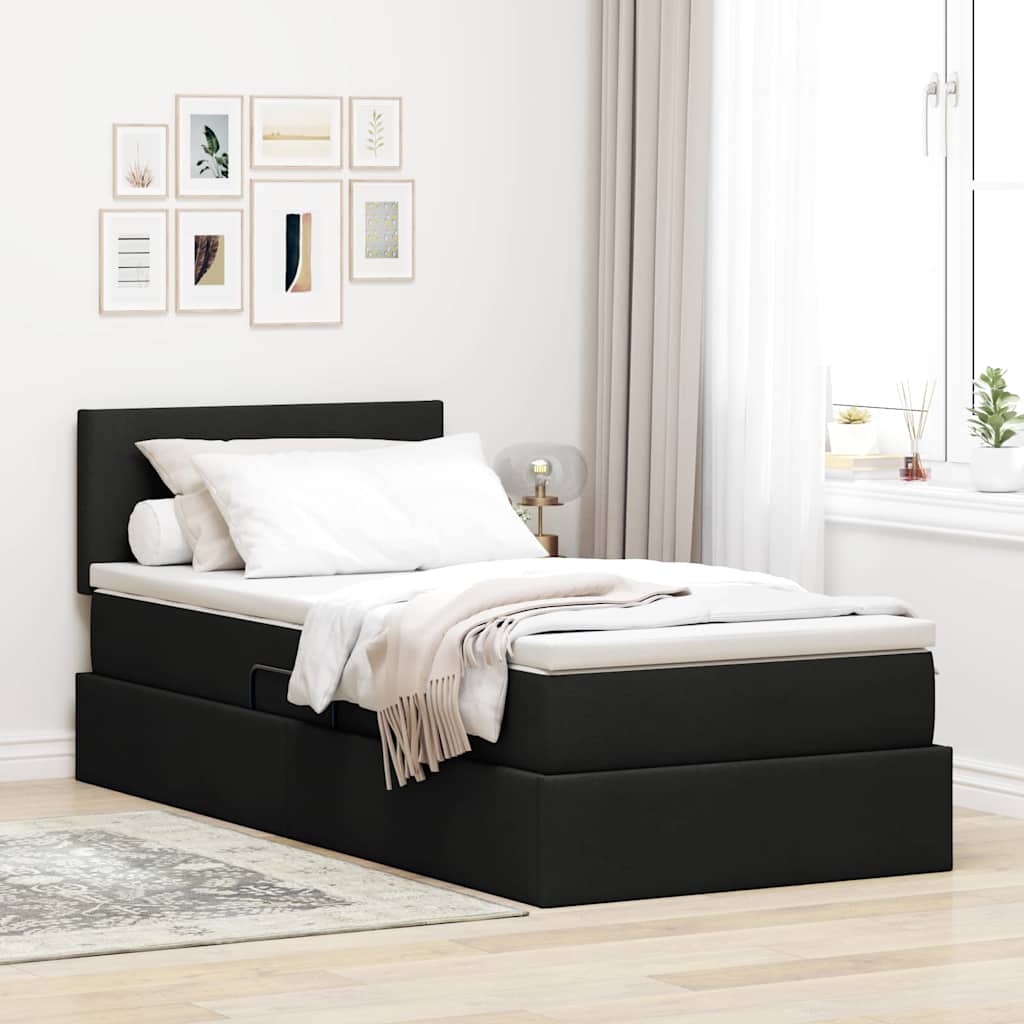 Opbergbed met LED met matras met LED Zwart 90 x 190 cm Stof
