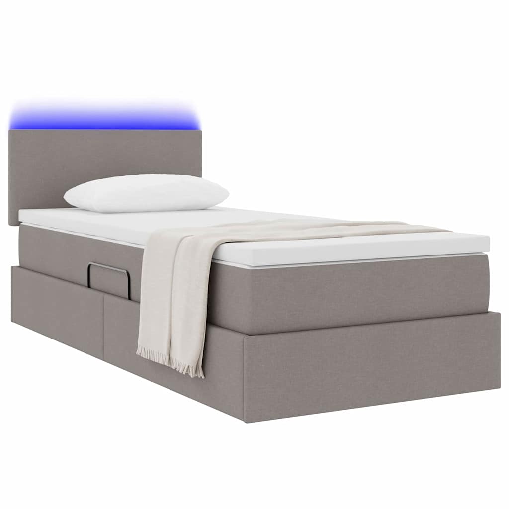 Opbergbed met LED met matras met LED Taupe 90 x 190 cm Stof