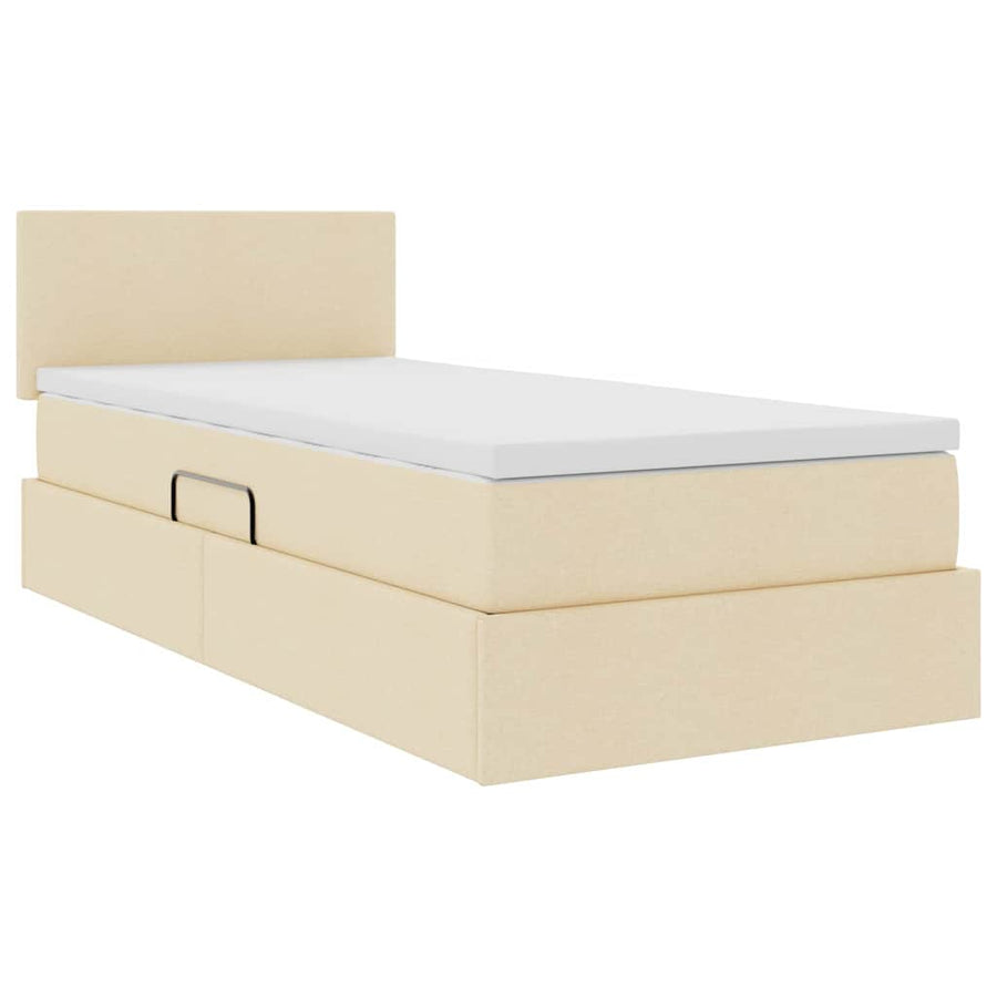 Opbergbed met LED met matras met LED Crème 90 x 190 cm Stof