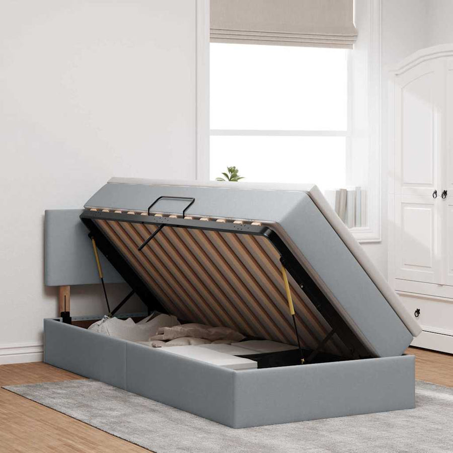 Opbergbed met LED met matras Lichtgrijs 90 x 200 cm Stof