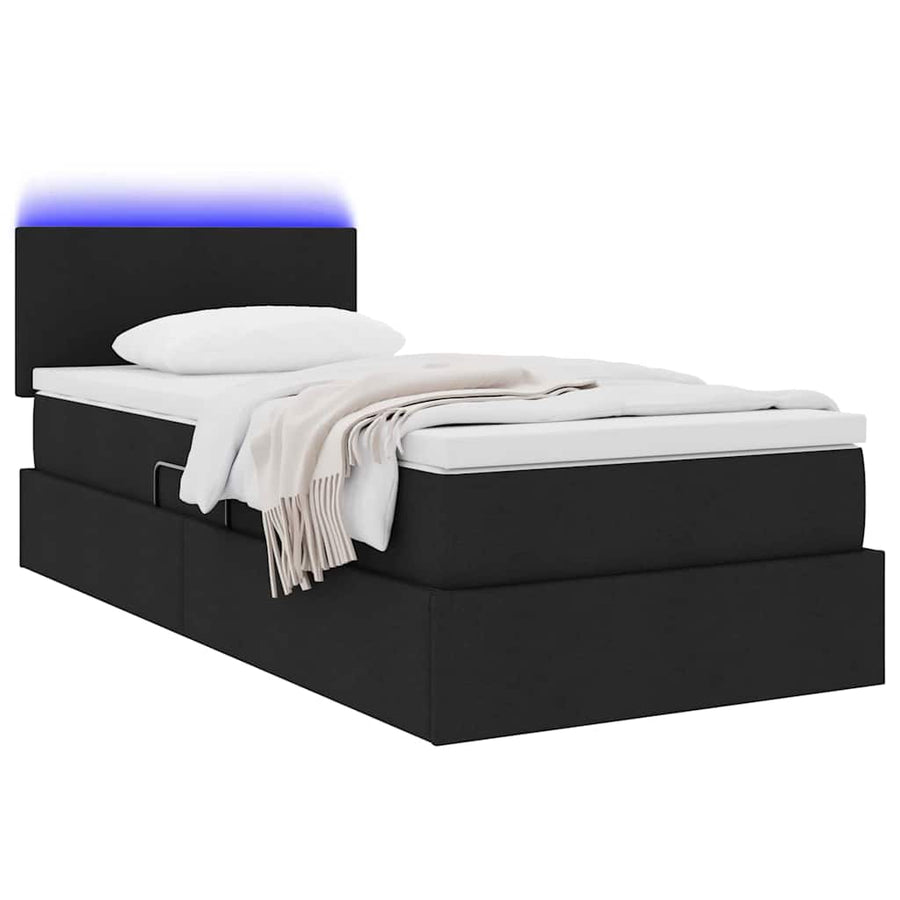 Opbergbed met LED met matras met LED Zwart 90 x 200 cm Stof