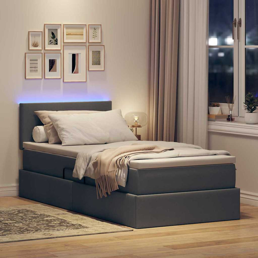 Opbergbed met LED met matras Donkergrijs 100 x 200 cm Stof