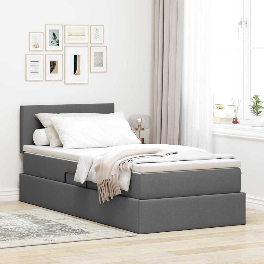 Opbergbed met LED met matras Donkergrijs 100 x 200 cm Stof