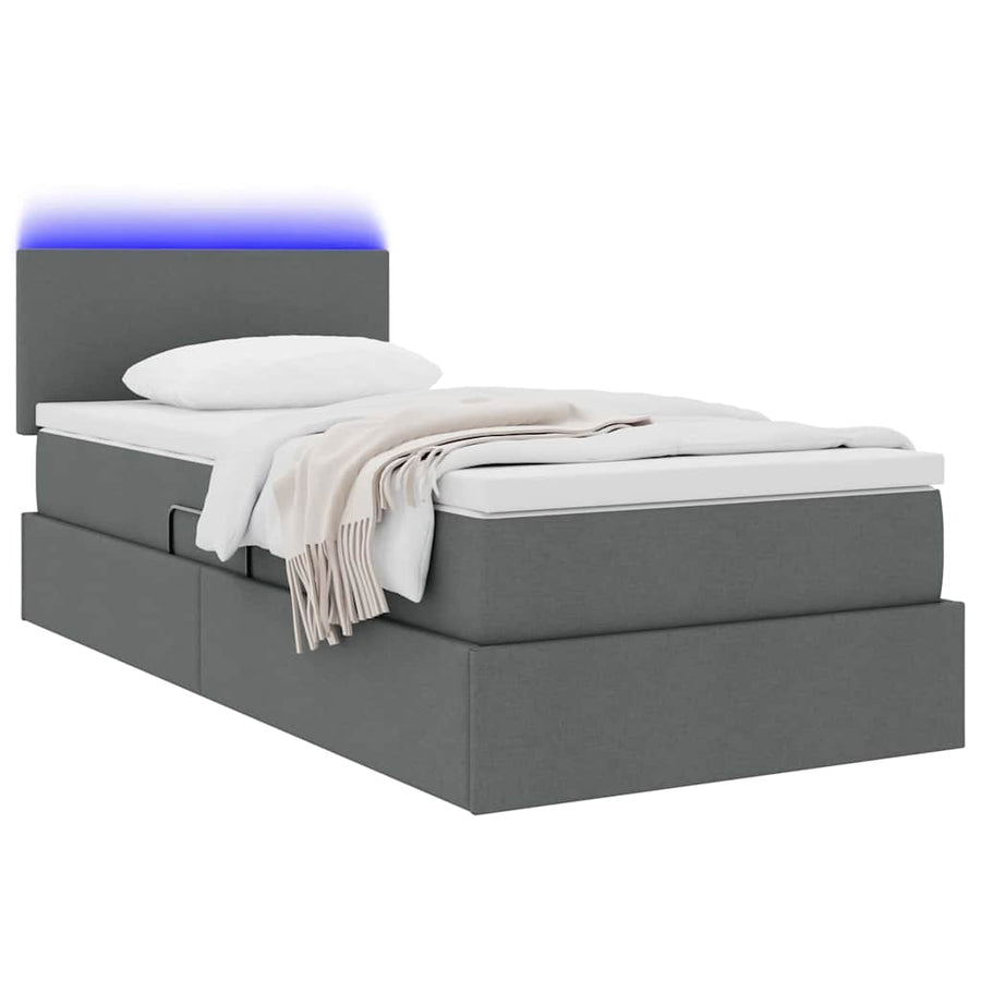 Opbergbed met LED met matras Donkergrijs 100 x 200 cm Stof