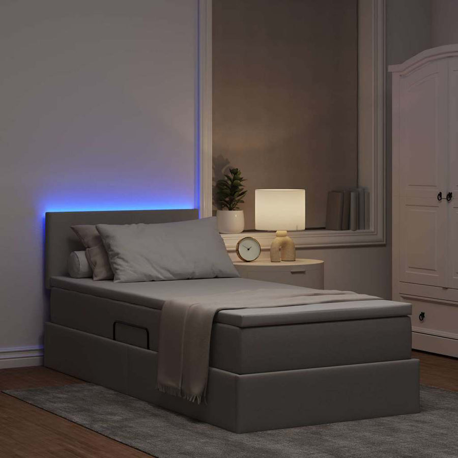 Opbergbed met LED met matras met LED Taupe 100 x 200 cm Stof