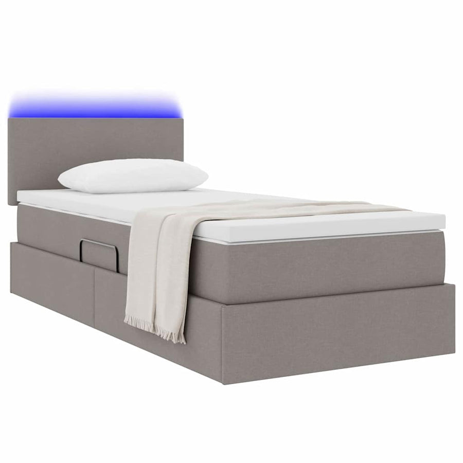 Opbergbed met LED met matras met LED Taupe 100 x 200 cm Stof