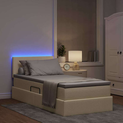 Opbergbed met LED met matras met LED Crème 100 x 200 cm Stof