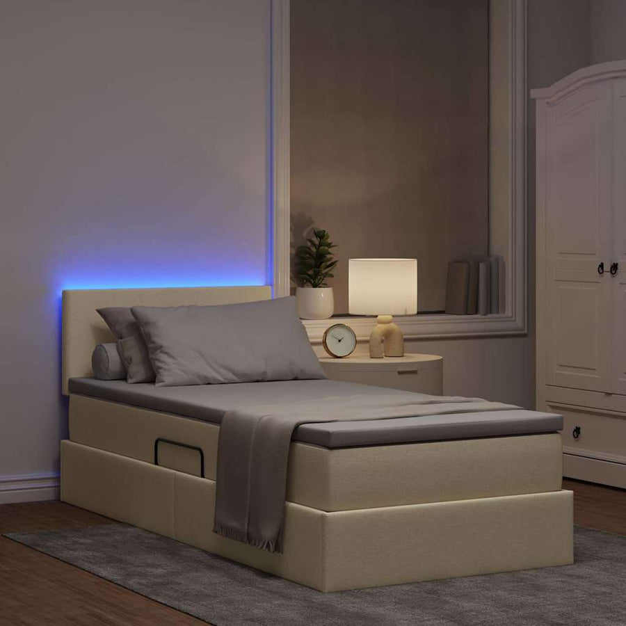 Opbergbed met LED met matras met LED Crème 100 x 200 cm Stof