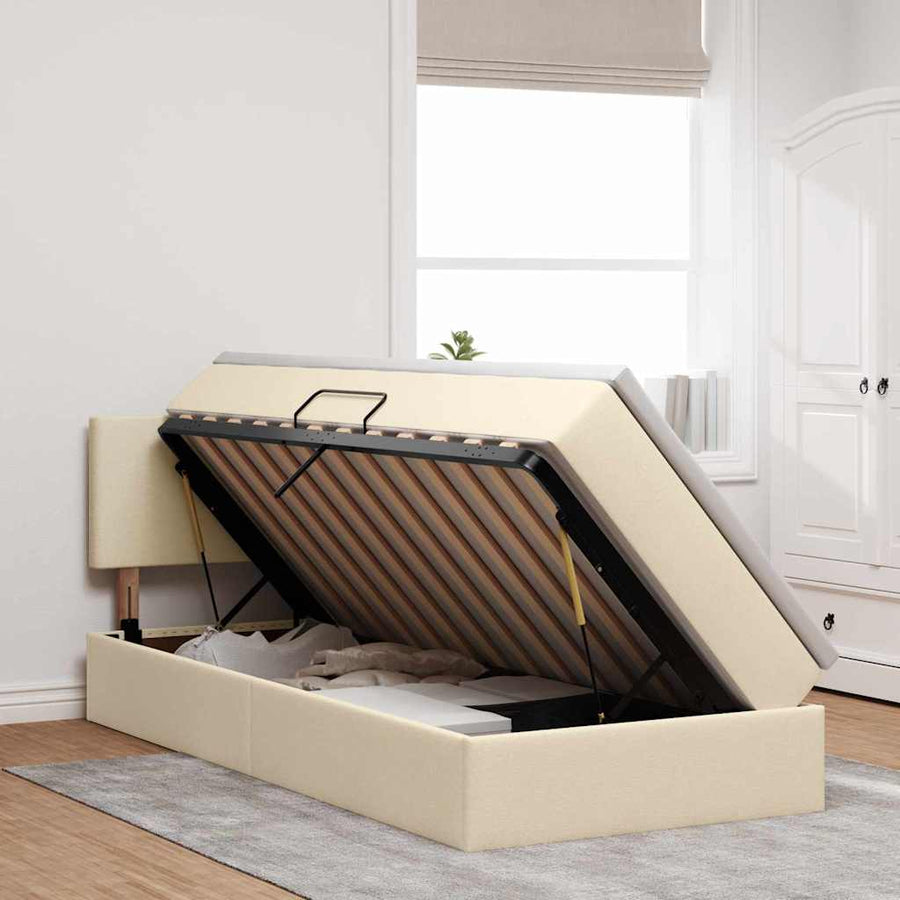 Opbergbed met LED met matras met LED Crème 100 x 200 cm Stof