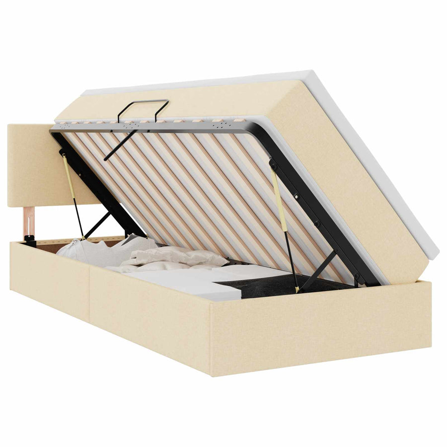 Opbergbed met LED met matras met LED Crème 100 x 200 cm Stof