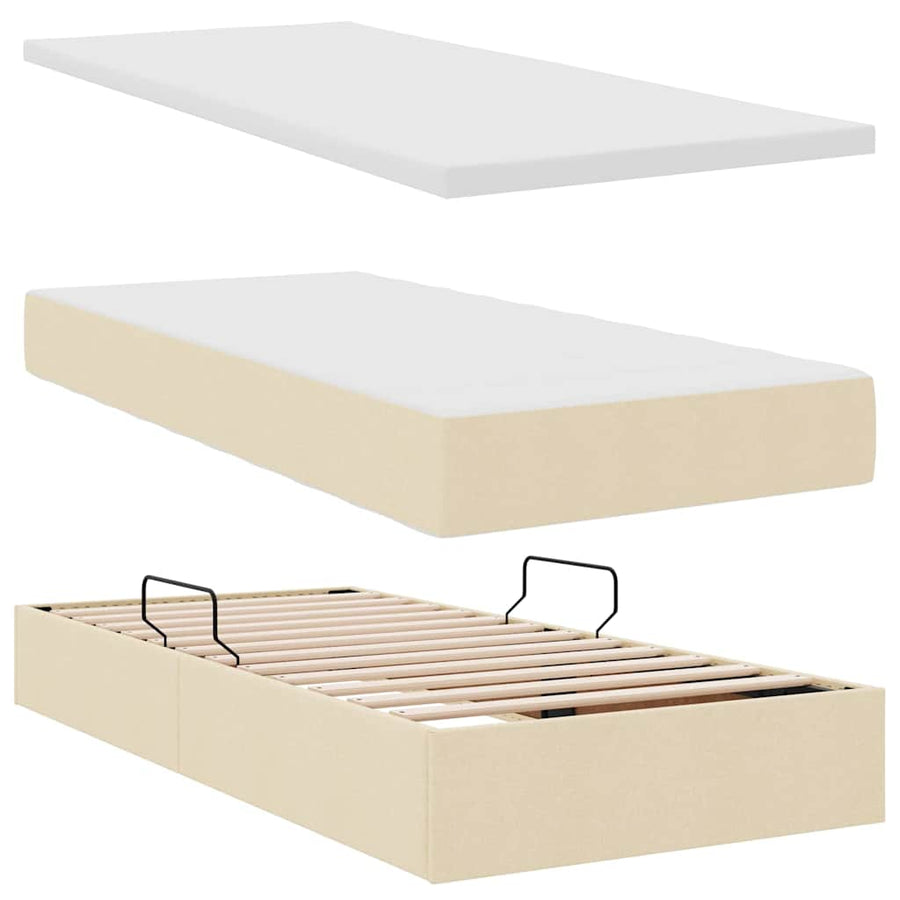 Opbergbed met LED met matras met LED Crème 100 x 200 cm Stof