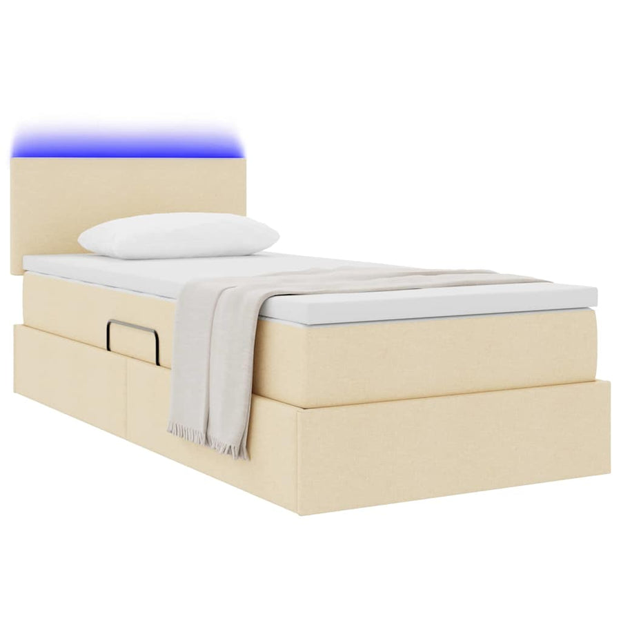 Opbergbed met LED met matras met LED Crème 100 x 200 cm Stof