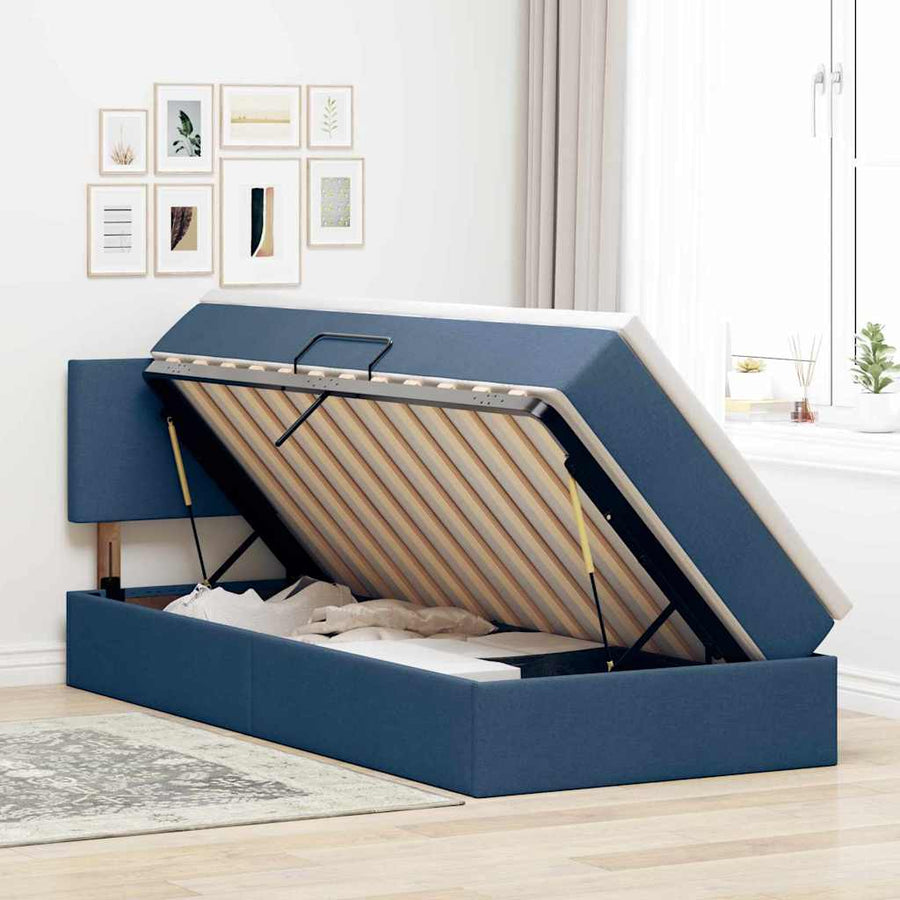 Opbergbed met LED met matras met LED Blauw 100 x 200 cm Stof