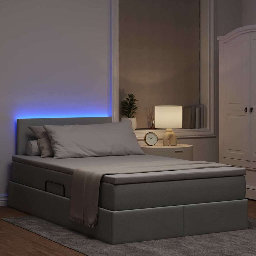 Opbergbed met LED met matras Lichtgrijs 120 x 190 cm Polyester