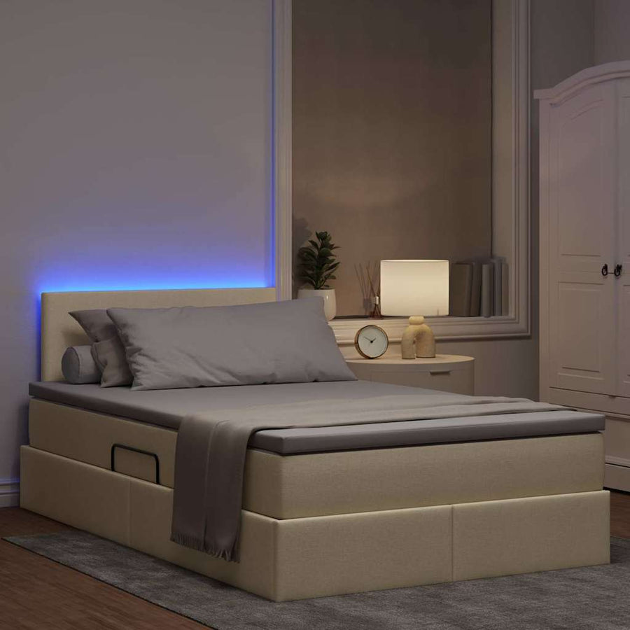 Opbergbed met LED met matras met LED Crème 120 x 190 cm Stof