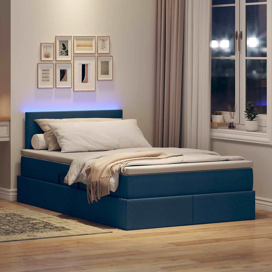Opbergbed met LED met matras met LED Blauw 120 x 190 cm Stof