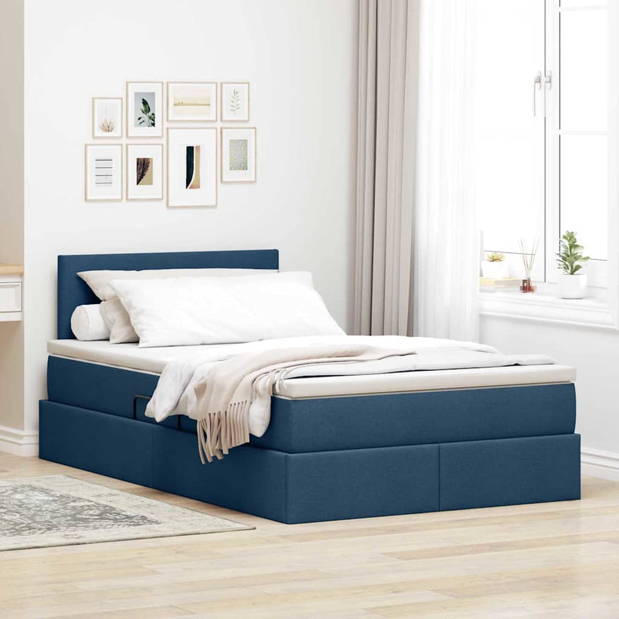 Opbergbed met LED met matras met LED Blauw 120 x 190 cm Stof