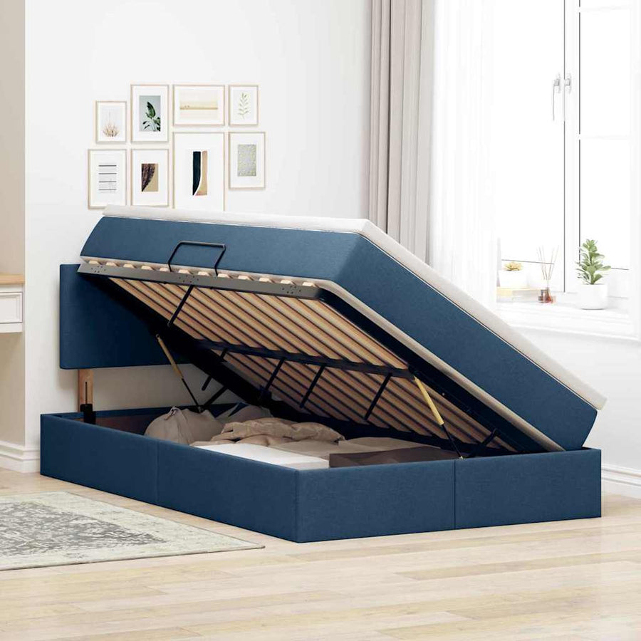 Opbergbed met LED met matras met LED Blauw 120 x 190 cm Stof