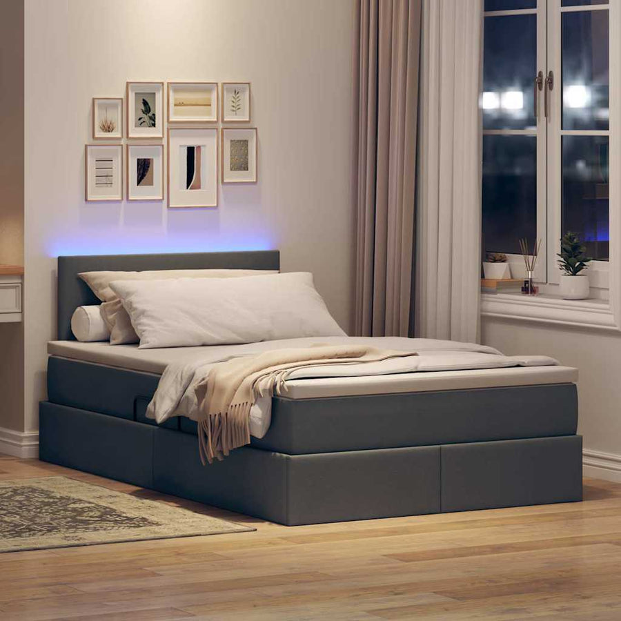 Bed met LED -striplichten Donkergrijs 120 x 200 cm Stof